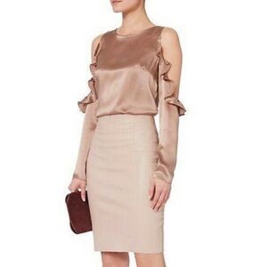 cushnie et ochs silk shimmery rose gold cold shoulder blouse